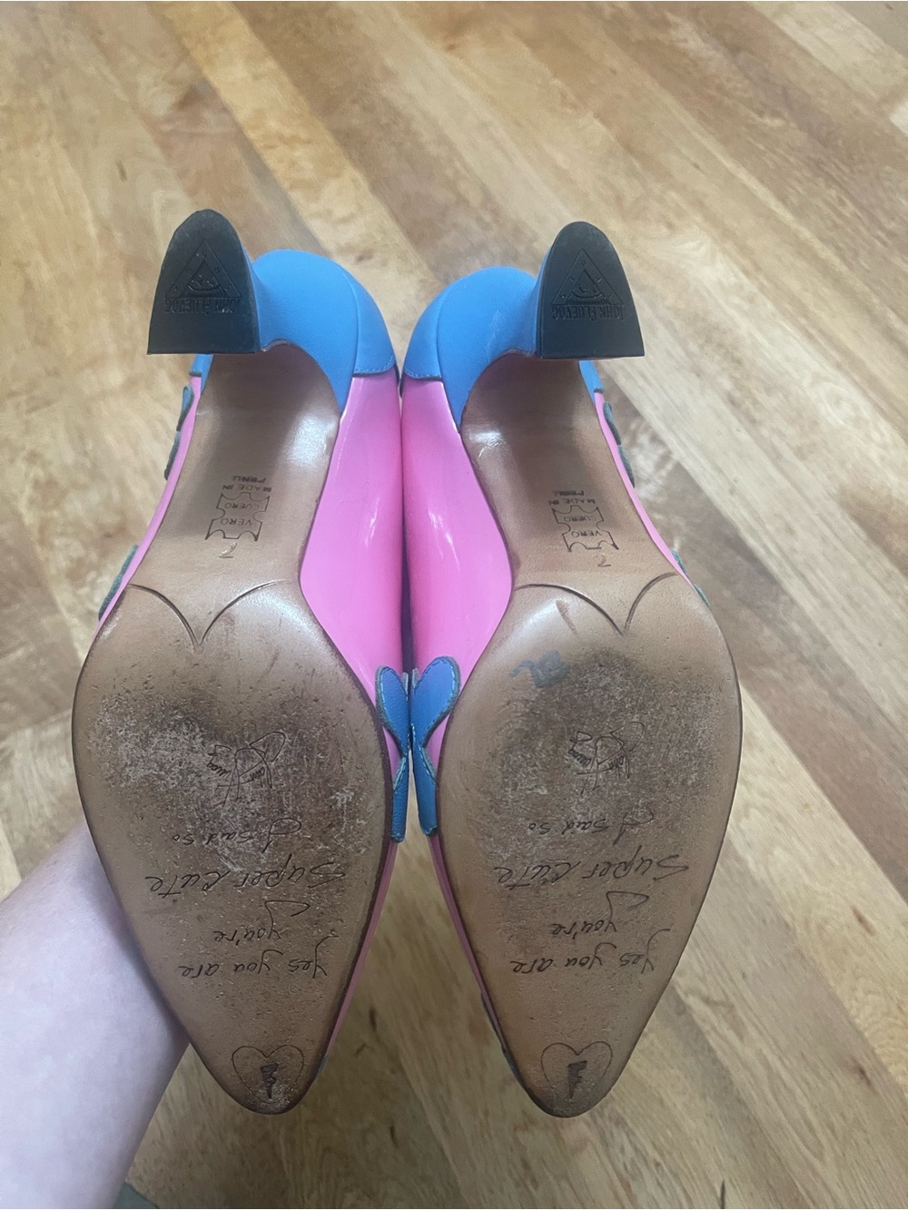 John Fluevog Pink Leather Pumps with Blue Floral - Blaise Pump - Picture 2 of 6